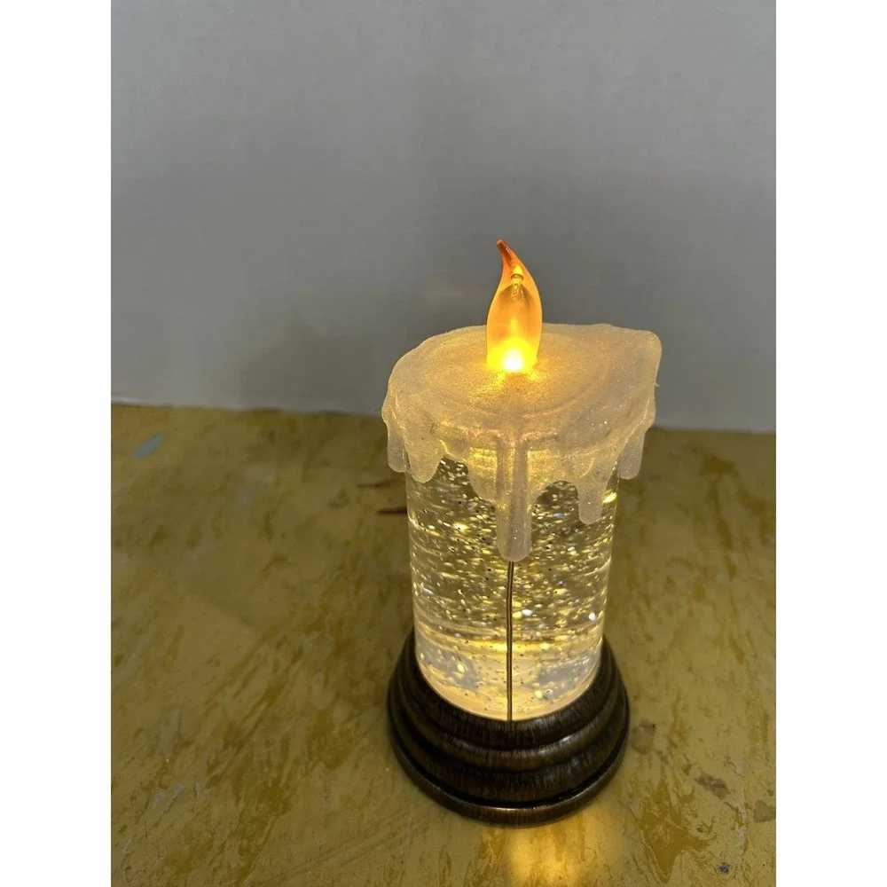 LED Glitter Swirl Water Candle Snow Globe Flickering Flame Bronze Base 1047-195‎